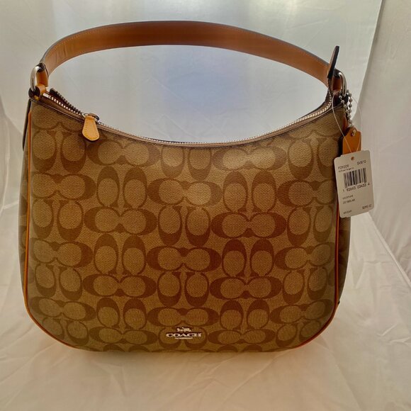 NWT Coach Signature Coated Canvas Hobo Handbag Khaki/Tangerine - Picture 7 of 10